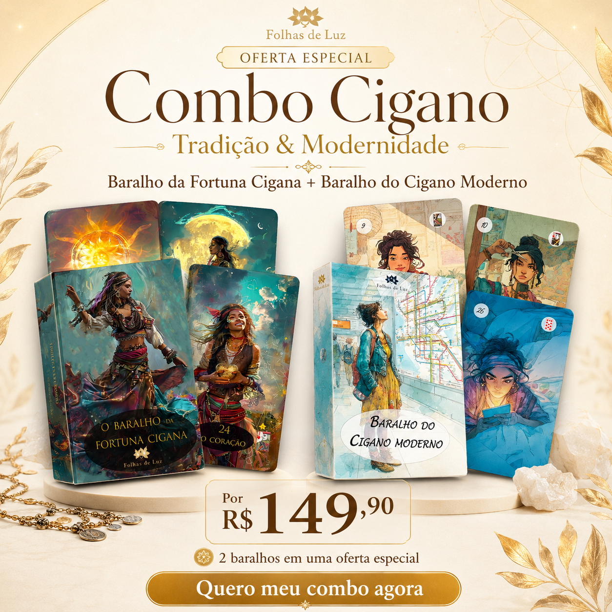Combo Cigano: Baralho da Fortuna Cigana e Baralho do Cigano Moderno lado a lado